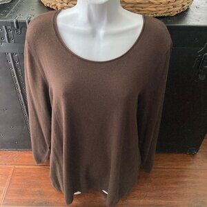 Chico's Chocolate Brow Lightweight 3/4 Sleeve Sweater 2 ( Large 12)